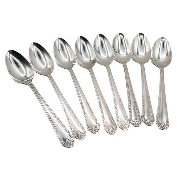 Atq Art Deco National Silver Co EPNS Silver Plate Tea Spoons "Twelve" Set of 8 - Picture 1 of 12